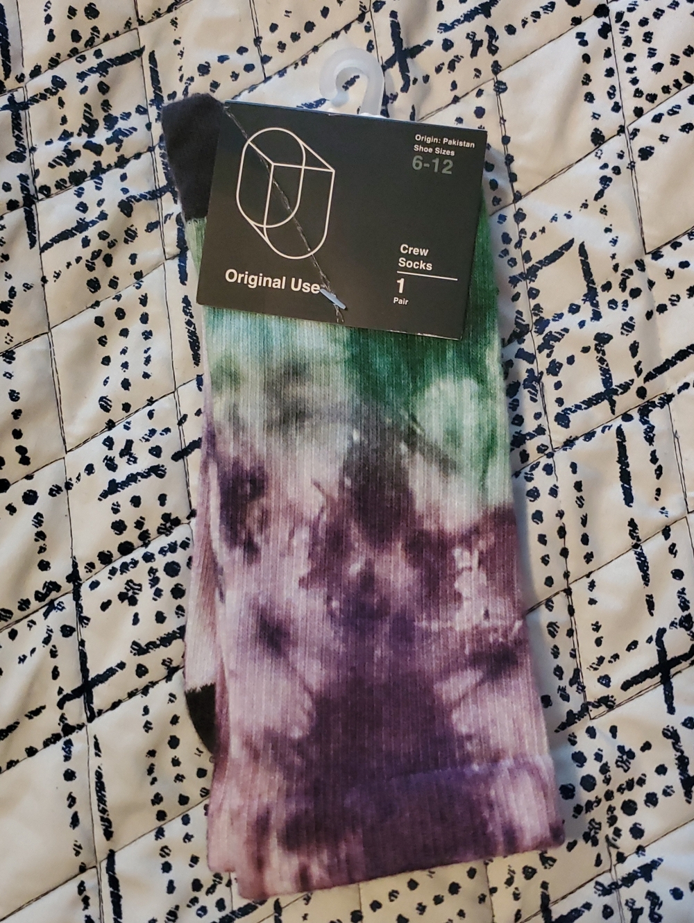 Purple & Green Tie-Dye Crew Socks